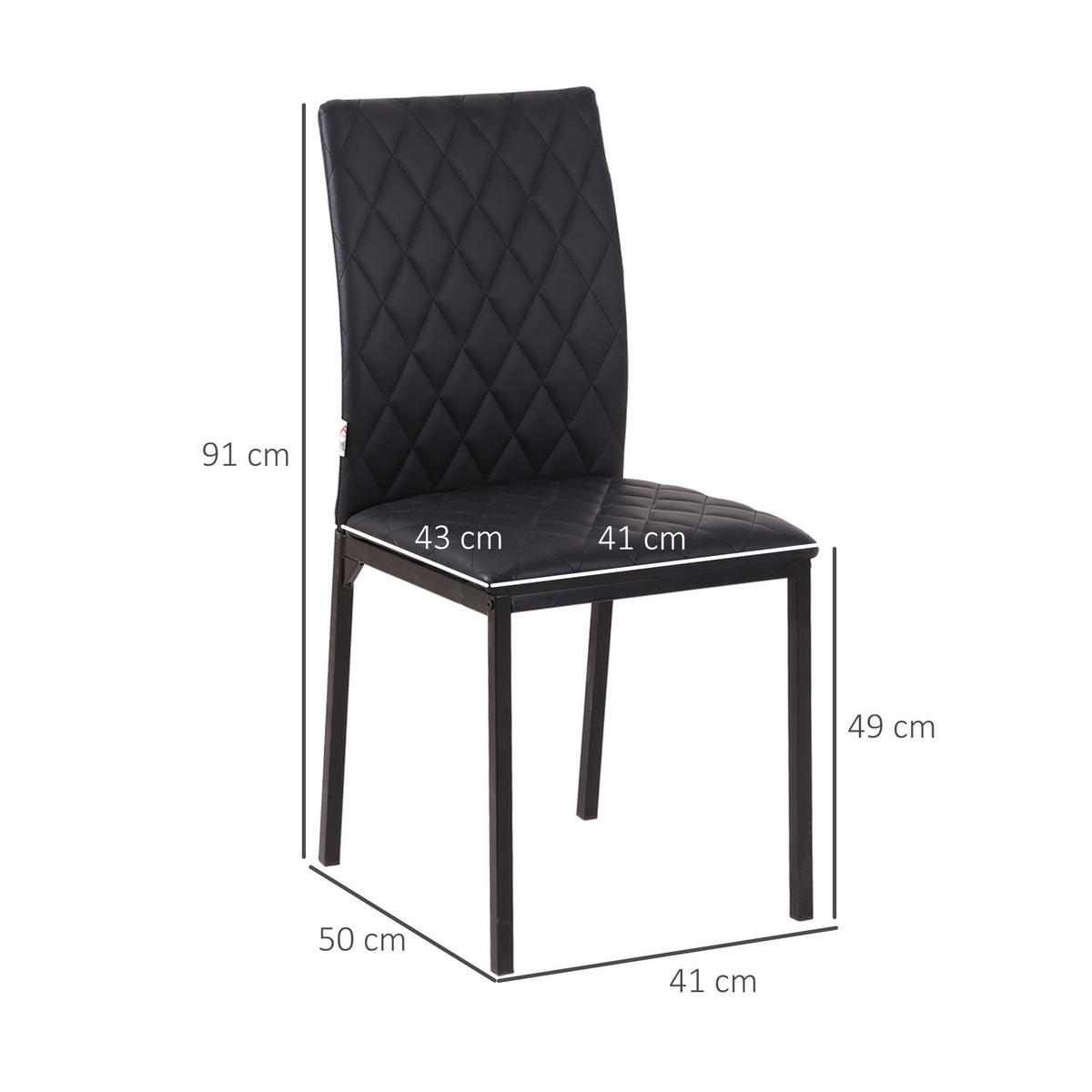 ESSZIMMERSTUHL, 4er-Set Essstuhl, Gepolsterte Esszimmerstühle aus Kunstleder - Schwarz, Kunststoff (50/91/41cm) - HOMCOM
