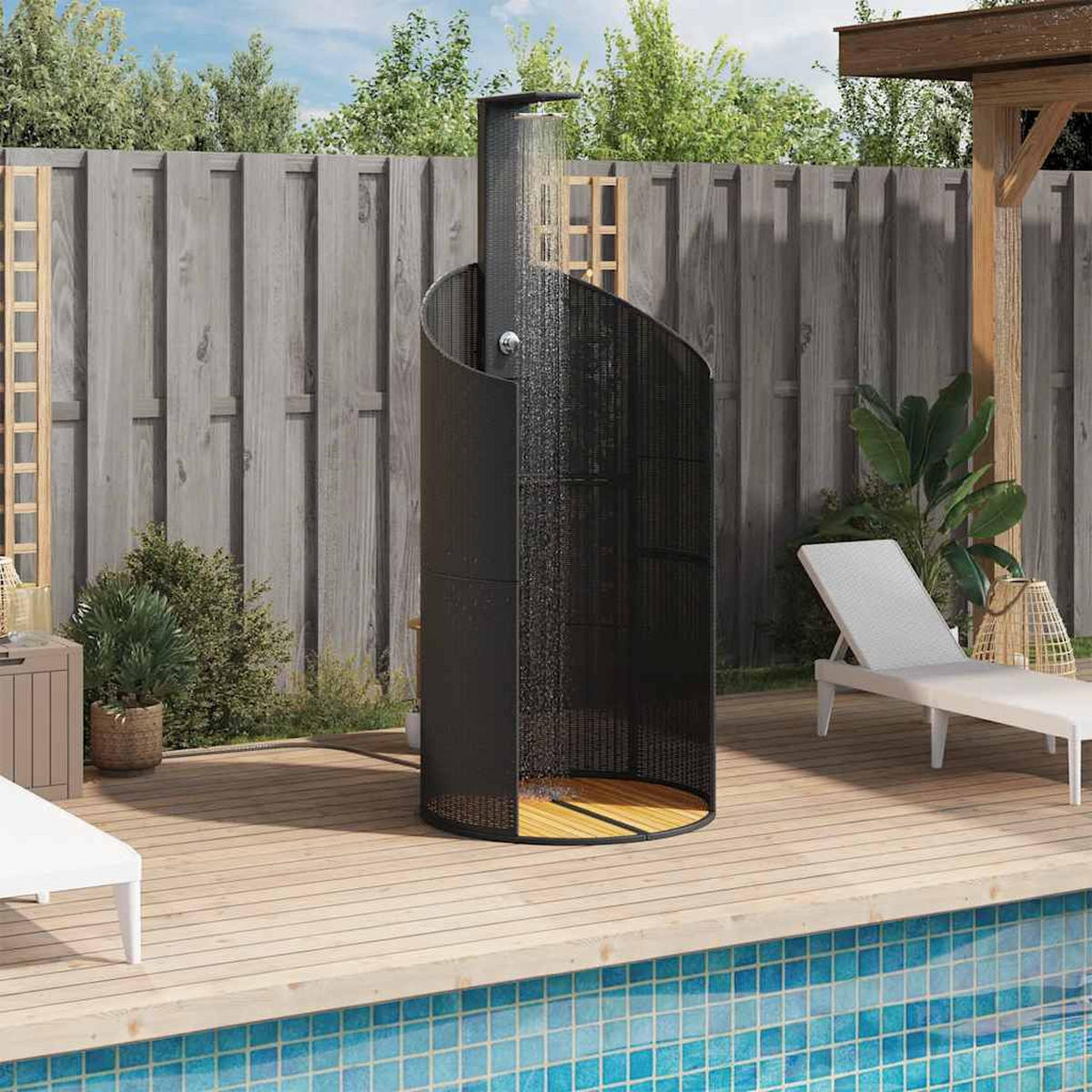 GARTENDUSCHE Schwarz 100/100/241.5 Cm Poly Rattan Akazienholz - Schwarz, Holz (100/241.5/100cm) - vidaXL