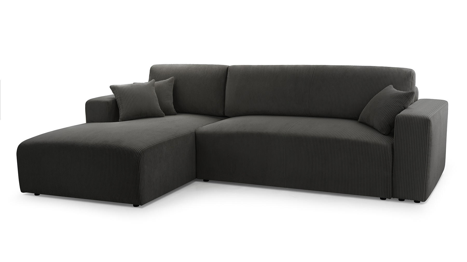ECKSOFA PULA CORD GRAU - Anthrazit/Schwarz, Kunststoff/Textil (279/187cm) - Luxkor24