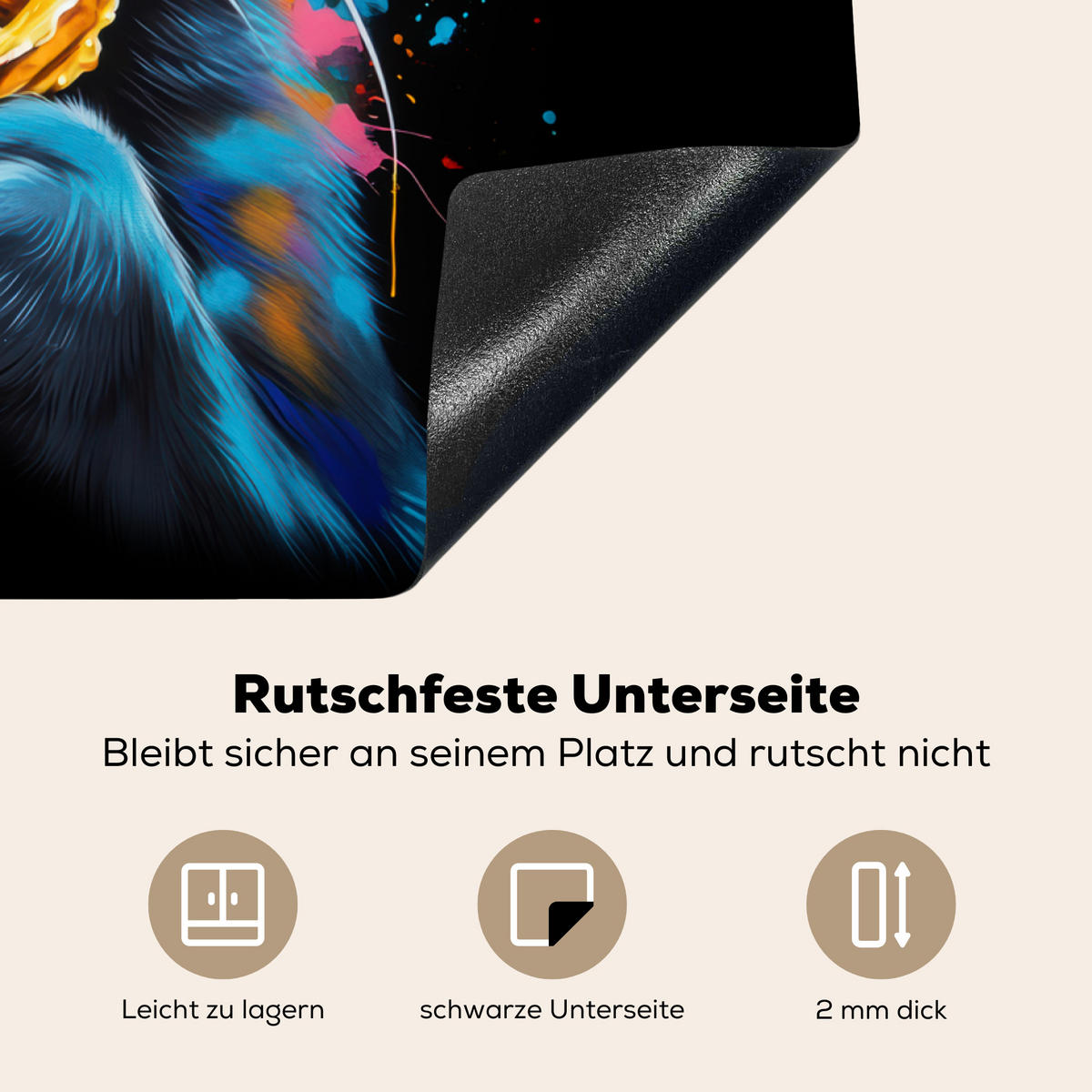 HERDABDECKPLATTE Katze - Graffiti - Bunt - Waffel - Essen Induktionsmatte 77x59 cm - Multicolor, Kunststoff (77/59/0.2cm) - MuchoWow
