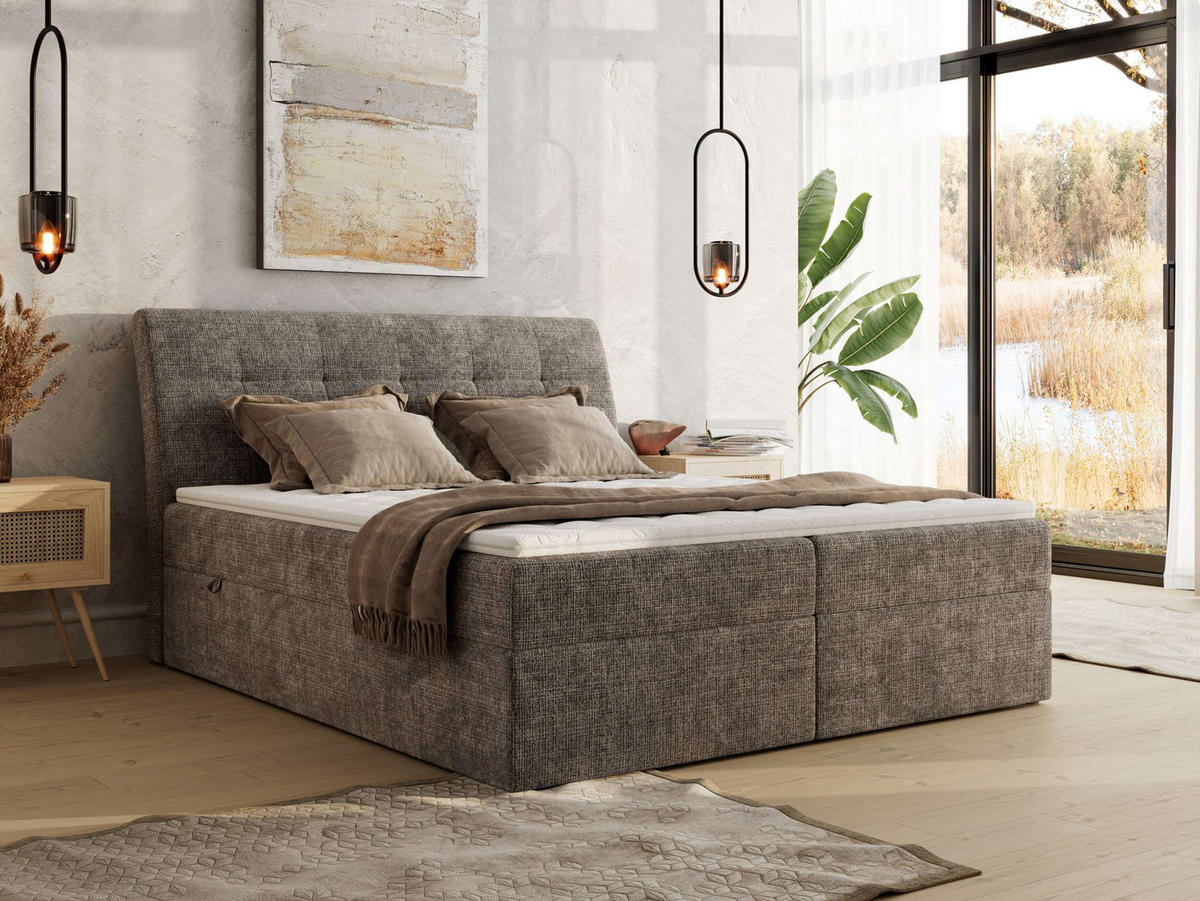 BOXBETT DAGOS 140/200 - Braun Schenille grob gewebt - H3 - Topper T25 - Braun, Textil (140/200cm) - MKS