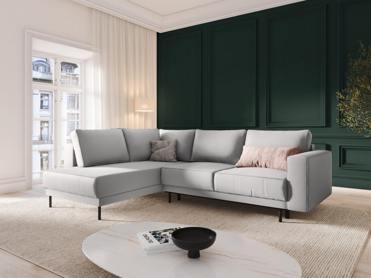 AUSKLAPPBARES-ECKSOFA links Caro aus strukturiertem Stoff hellgrau 5 Sitzplätze - Hellgrau, Textil (187/247cm) - Micadoni