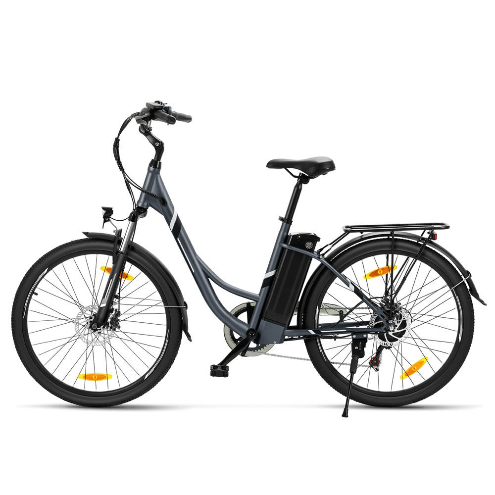 E-BIKE Touroll B1 – 90km Reichweite, 250W Motor, Shimano 7-Gang, Step-Thru Rahmen - Grau, Metall (117cm)