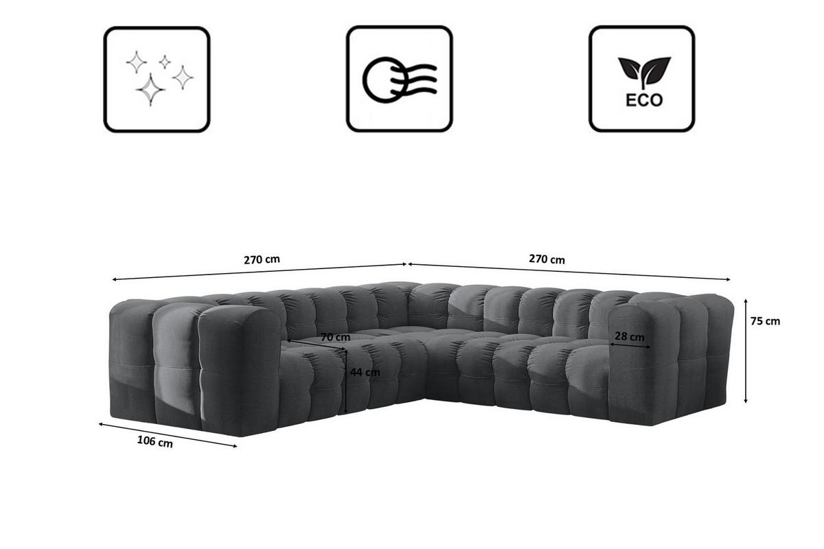 ECKSOFA Corner Mit Steppung BALOO, Chenille-Stoff Moly, Graphit - Graphitfarben, Holz (270/270cm) - Kaiser Möbel