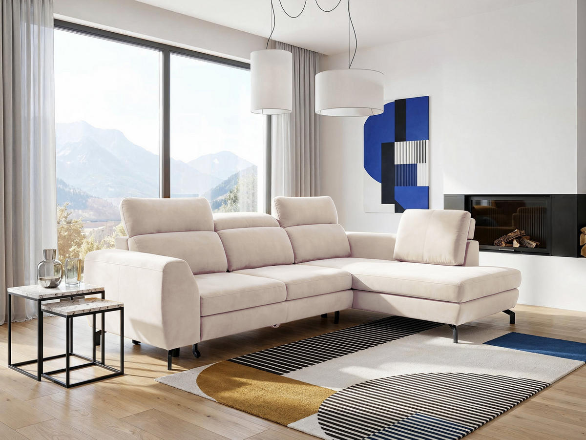 ECKSOFA ANTE Rechts, mit Schlaffunktion und Bettkasten, Beige - Beige, Textil/Metall (266/184cm) - Idohome