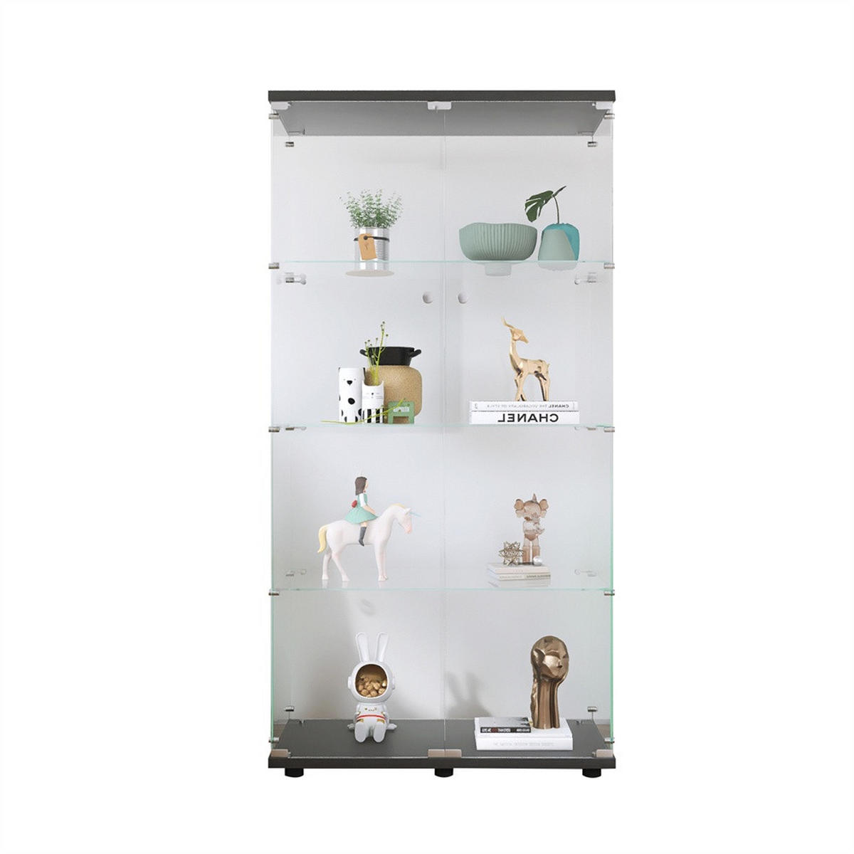 VITRINE - Glasvitrine mit 2 Türen und 4 Ebenen - abschließbar - Schwarze Decken- und Bodenplatte - Schwarz, Glas (80.5/164.3/36.3cm) - DELFA