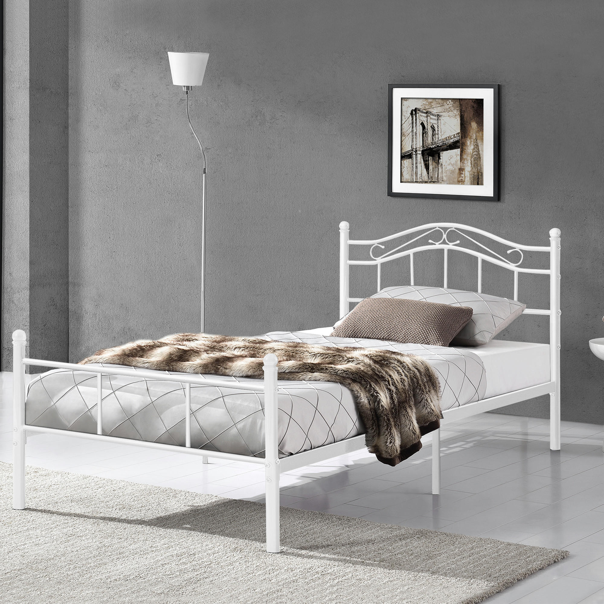 METALLBETT Florenz - Weiß, Metall (120/200cm) - [en.casa]