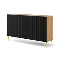 KOMMODE Artisan Eiche, Schwarz, Gold 150/87/42 - Schwarz, Holzwerkstoff (150/87/42cm) - RAUMHIRSCH FURNITURE