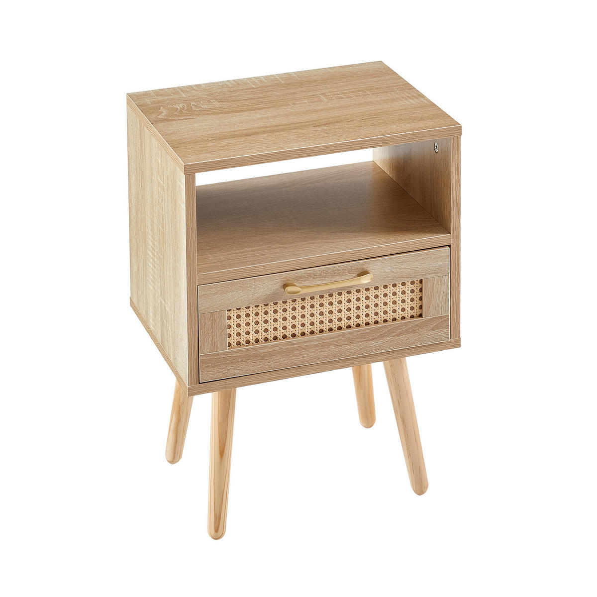 NACHTTISCH 30/40/55 cm natur aus MDF mit Rattanfront und Schublade - Hellbraun, Holzwerkstoff (30/55/40cm) - OKWISH