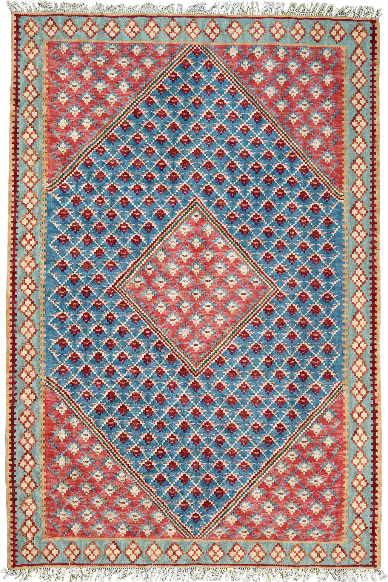 HANDWEBTEPPICH Kelim Senneh Blau 160/107 cm Schurwolle - Blau, Textil (107/160cm) - Looma