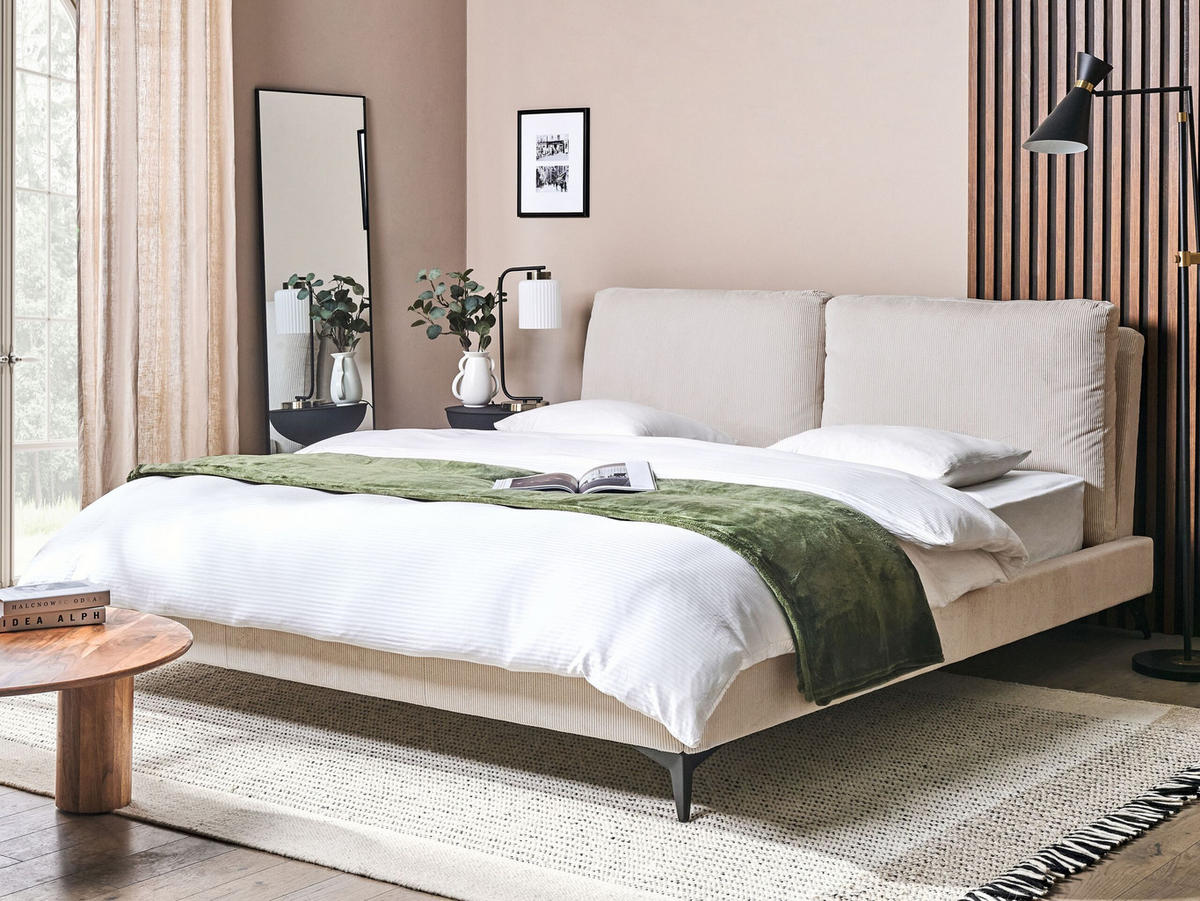 POLSTERBETT 180/200cm Helles Beige Melle - Beige, Naturmaterialien/Textil (180/200cm) - Beliani