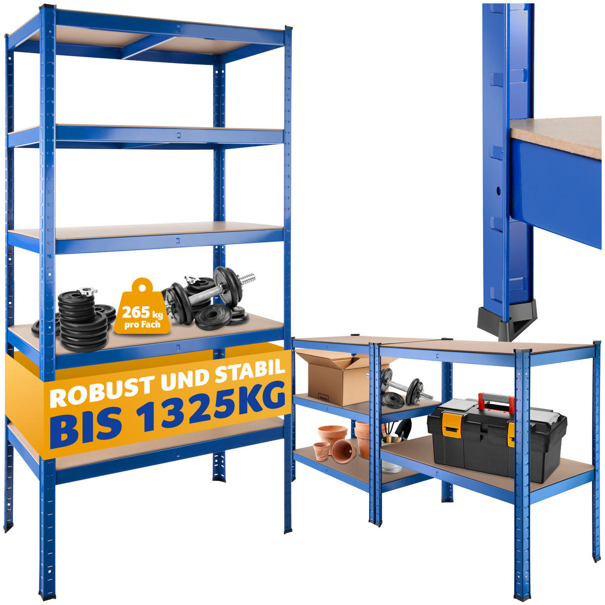 SCHWERLASTREGAL , 90,5 x 45,5 x 180,5 cm, blau - Blau, Metall (45.5/180.5/90.5cm) - tectake