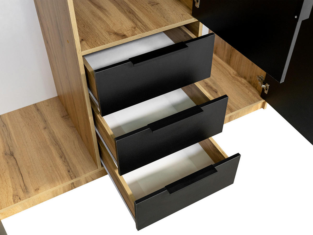 KLEIDERSCHRANK Bali Lux D3 mit Schrankaufsatz - Schwarz/Braun, Holzwerkstoff/Metall (150/245/58cm) - MIRJAN24