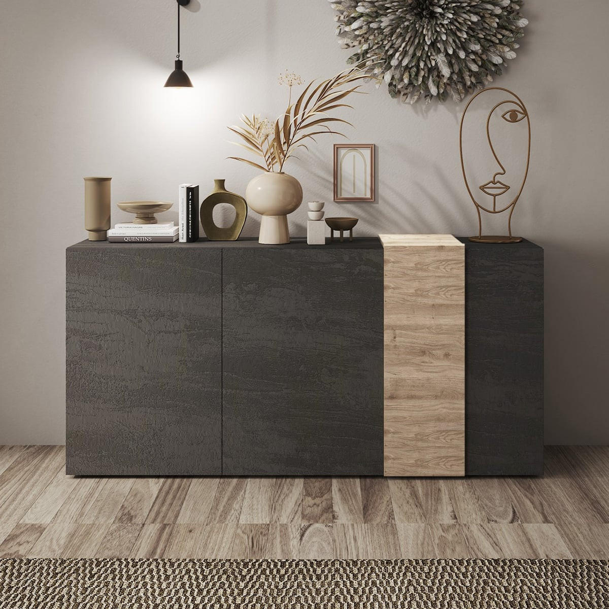 SIDEBOARD 3 Türen Pluton - L181 cm - Apfelbaumfarben, Holzwerkstoff (44/84/181cm) - Calicosy