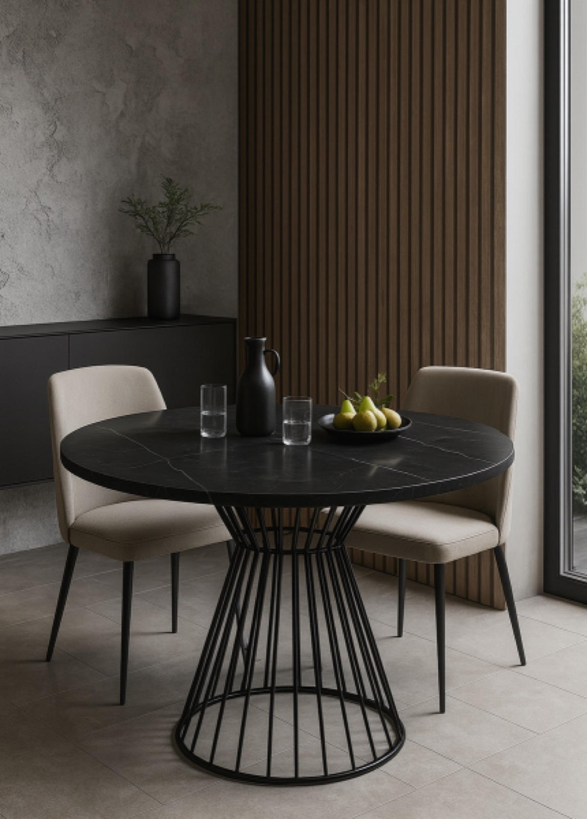 TISCH Dunkler Marmor Reo Metallbasis Rund 75 cm - Schwarz, Holzwerkstoff (75/75/76cm) - Sepro Meble