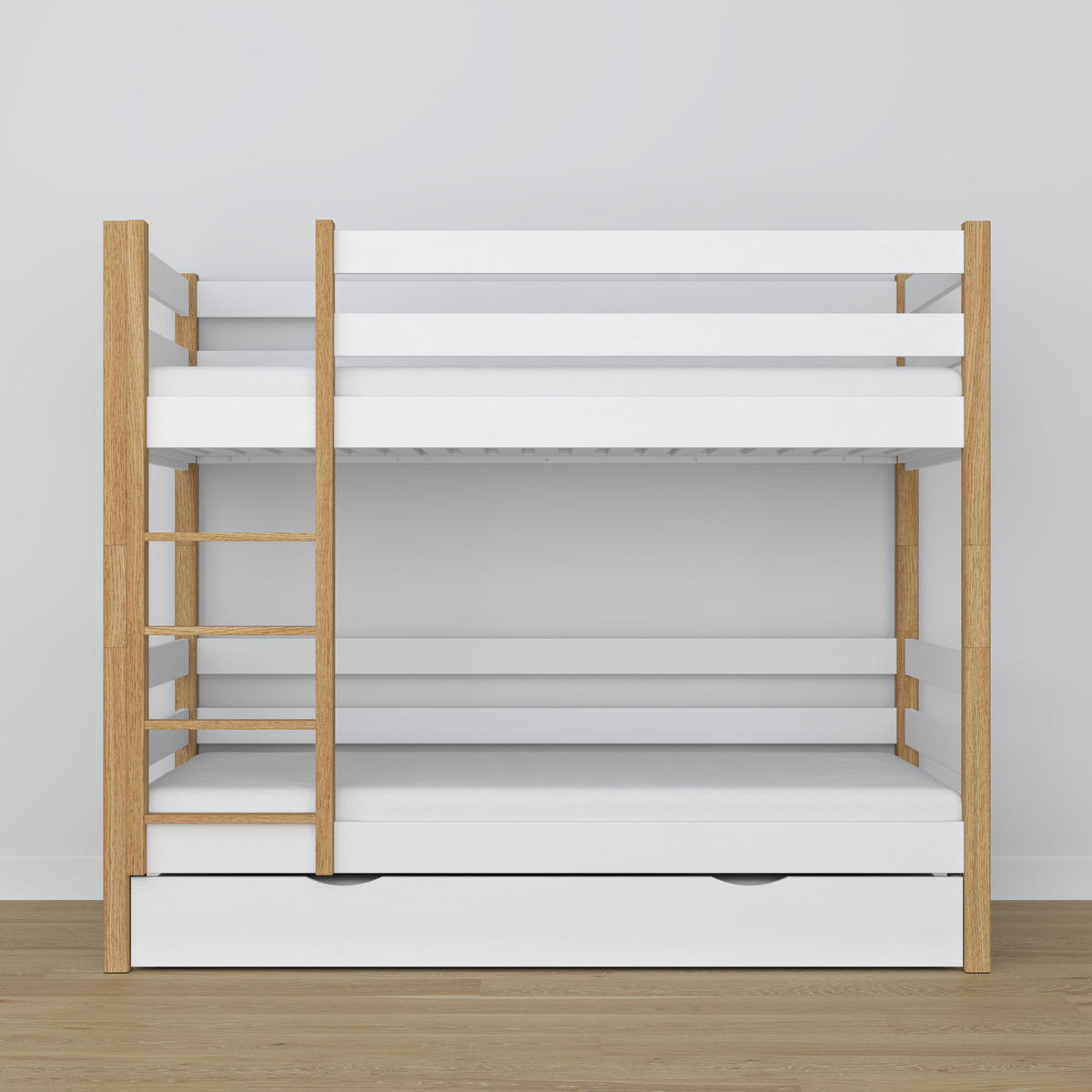 ETAGENBETT N01 mit Matratzenschublade Weiß / Eiche Natur 80/200 - Eiche Artisan/Weiß, Naturmaterialien/Holz (80/200cm) - N-Wood