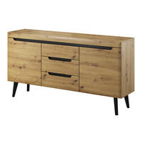 SIDEBOARD NORDICO 160/83/40 cm mit 3 Schubladen 2 Türen Eiche Artisan - Eiche Artisan, Holzwerkstoff (160/83/40cm) - MASSENO