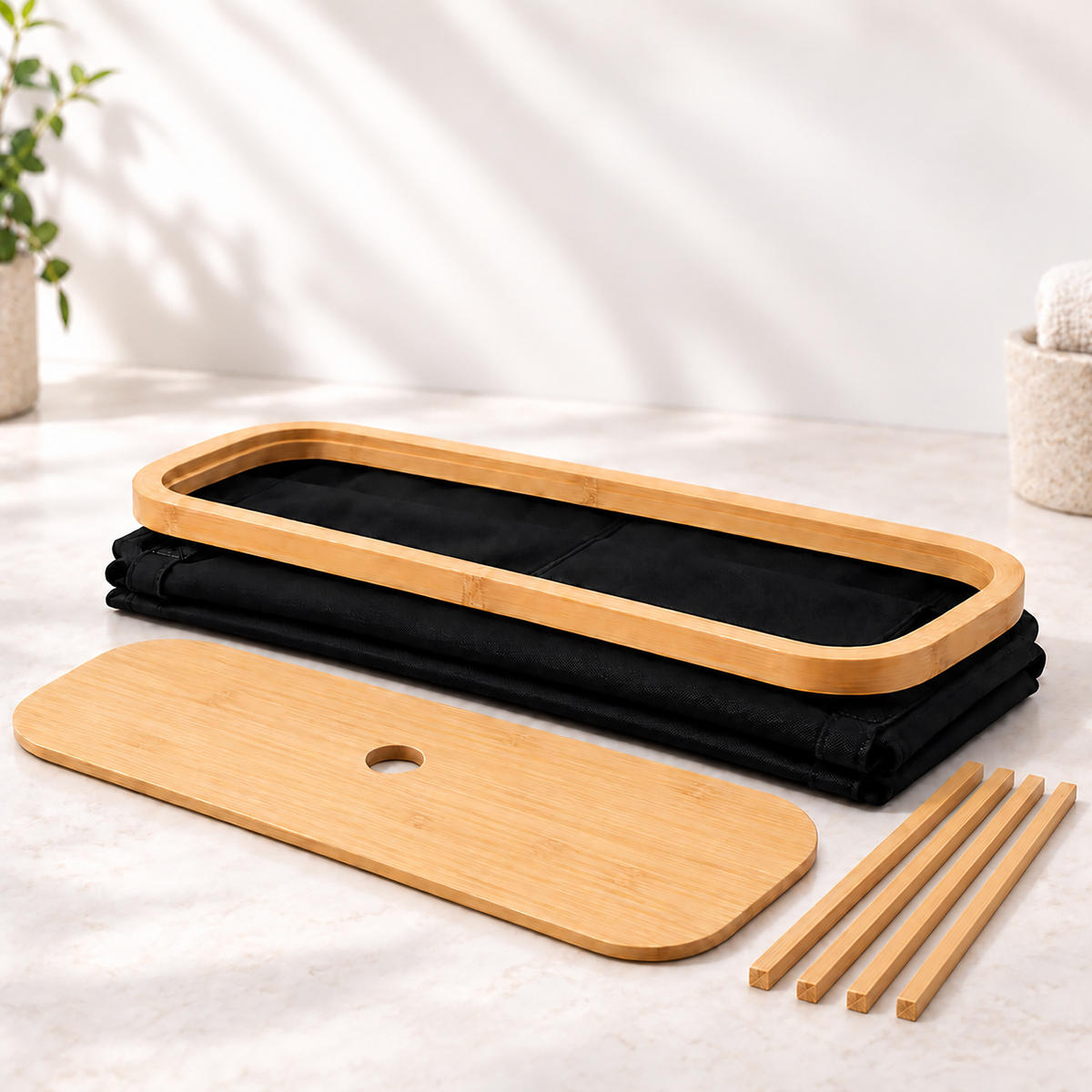 TOILETTENPAPIERBOX Schwarz Bambus 12 Rollen - Schwarz, Holz/Kunststoff (45/34.5/15cm) - Relaxdays