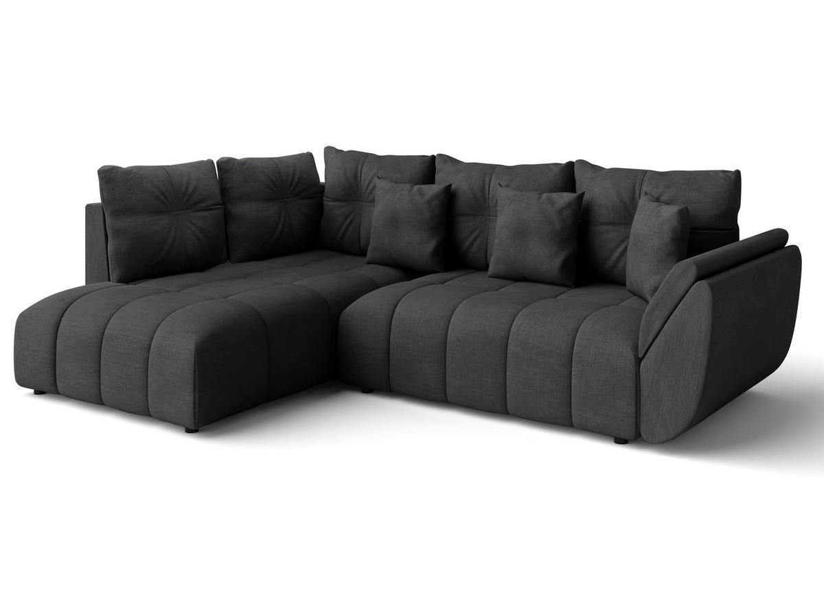 ECKSOFA L Form Corleone Dunkelgrau 266/182/91 cm mit Schlaffunktion - Dunkelgrau/Schwarz, Kunststoff/Textil (266/182cm) - AX Living