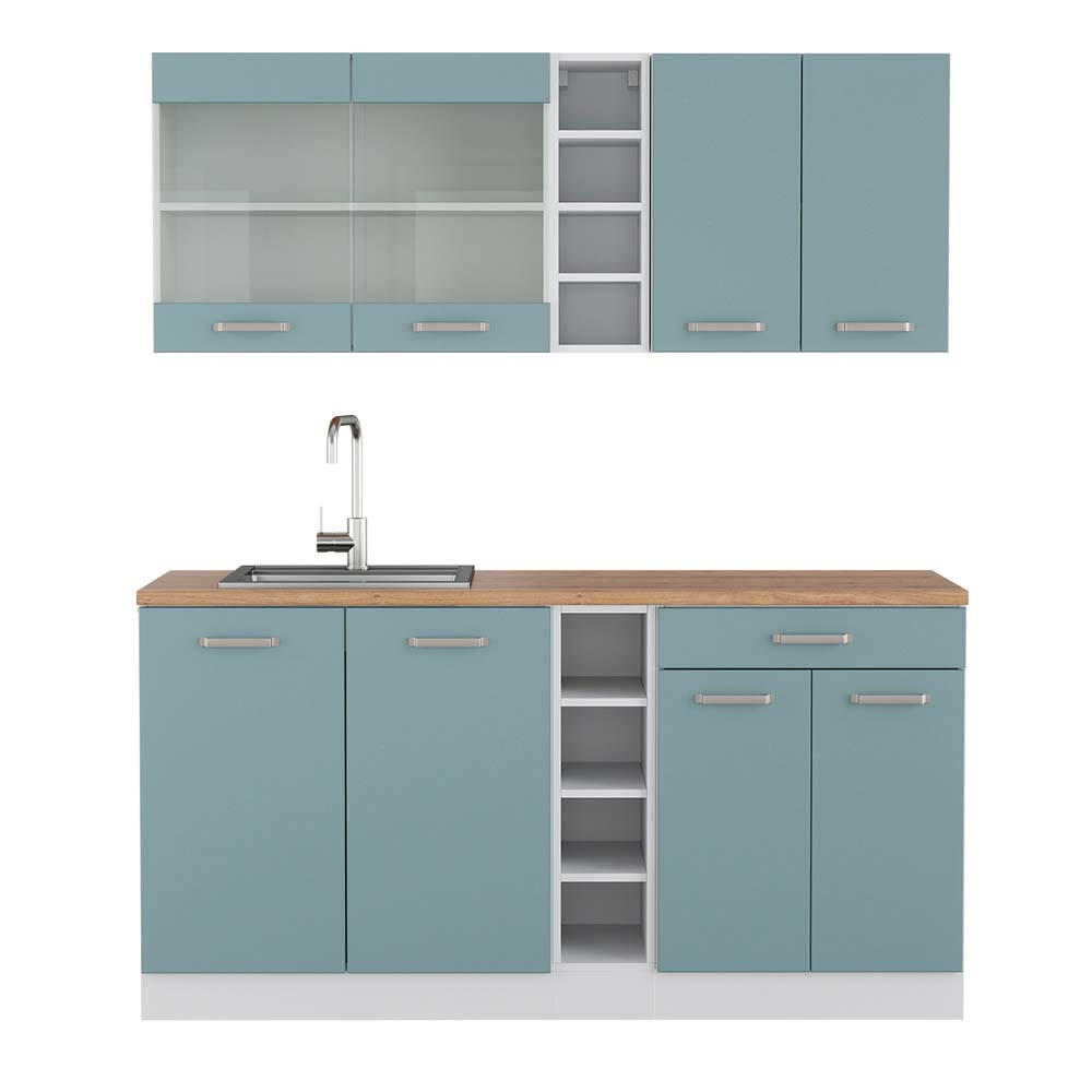 SINGLEKÜCHE R-Line Blau-Grau/Weiß 160 cm, AP Eiche - Blaugrau/Weiß, Holzwerkstoff (160/81.6/60cm) - Vicco