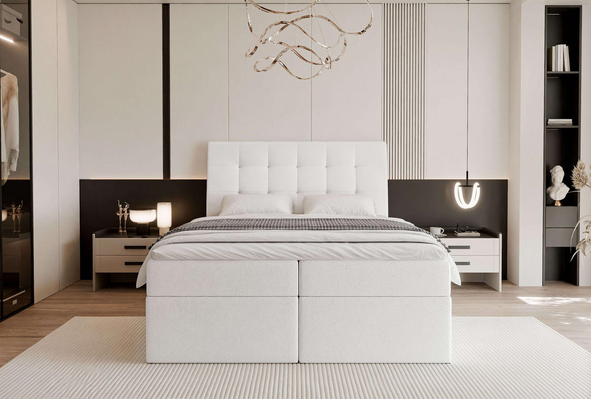 BOXBETT 180x200 cm mit Topper - Weiß, Textil (180/200cm) - Idohome