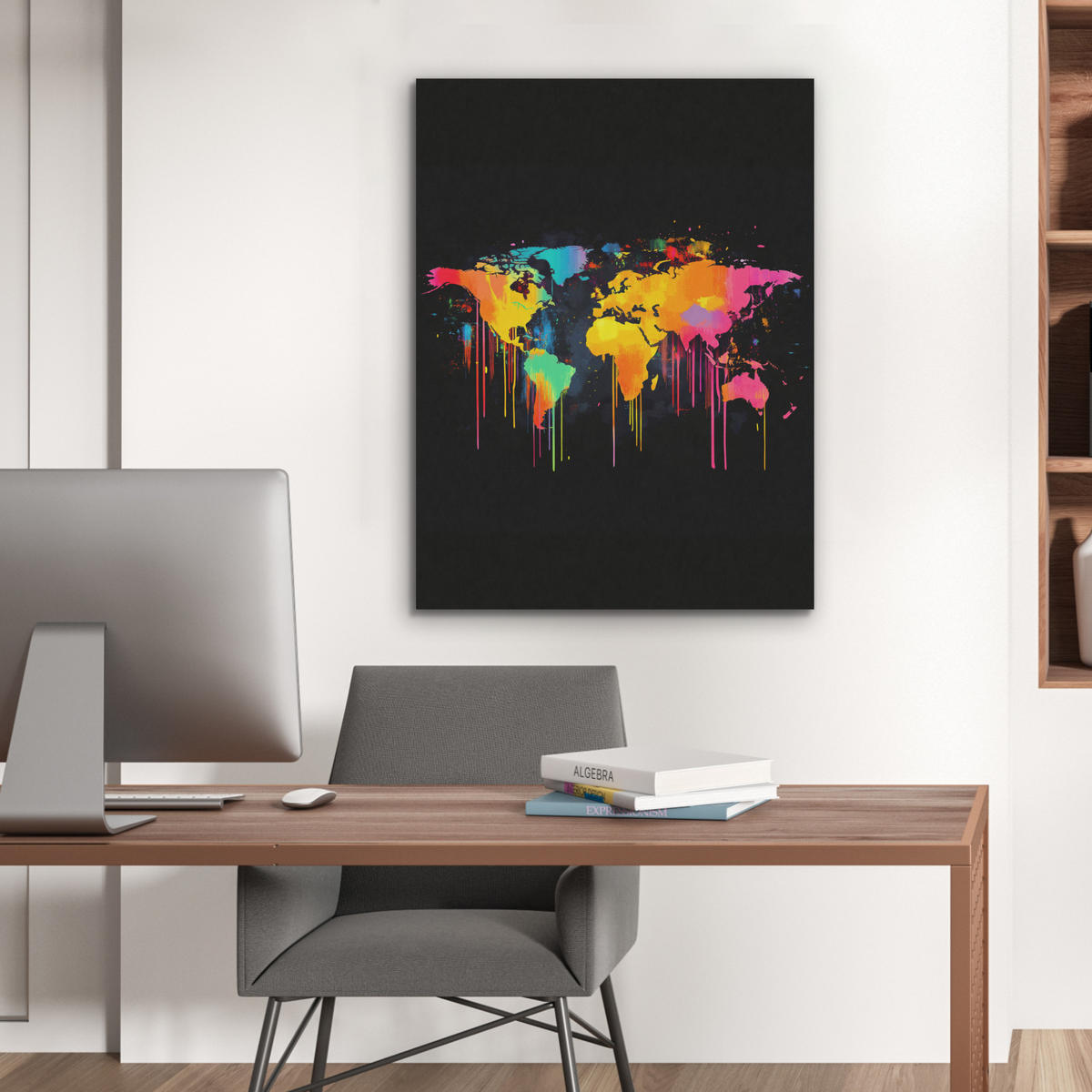 AKUSTIKBILD Weltkarte - Farbe - Bunt - Graffiti - Welt Wandbilder 60x80 cm - Multicolor, Textil (60/80/0.9cm) - MuchoWow