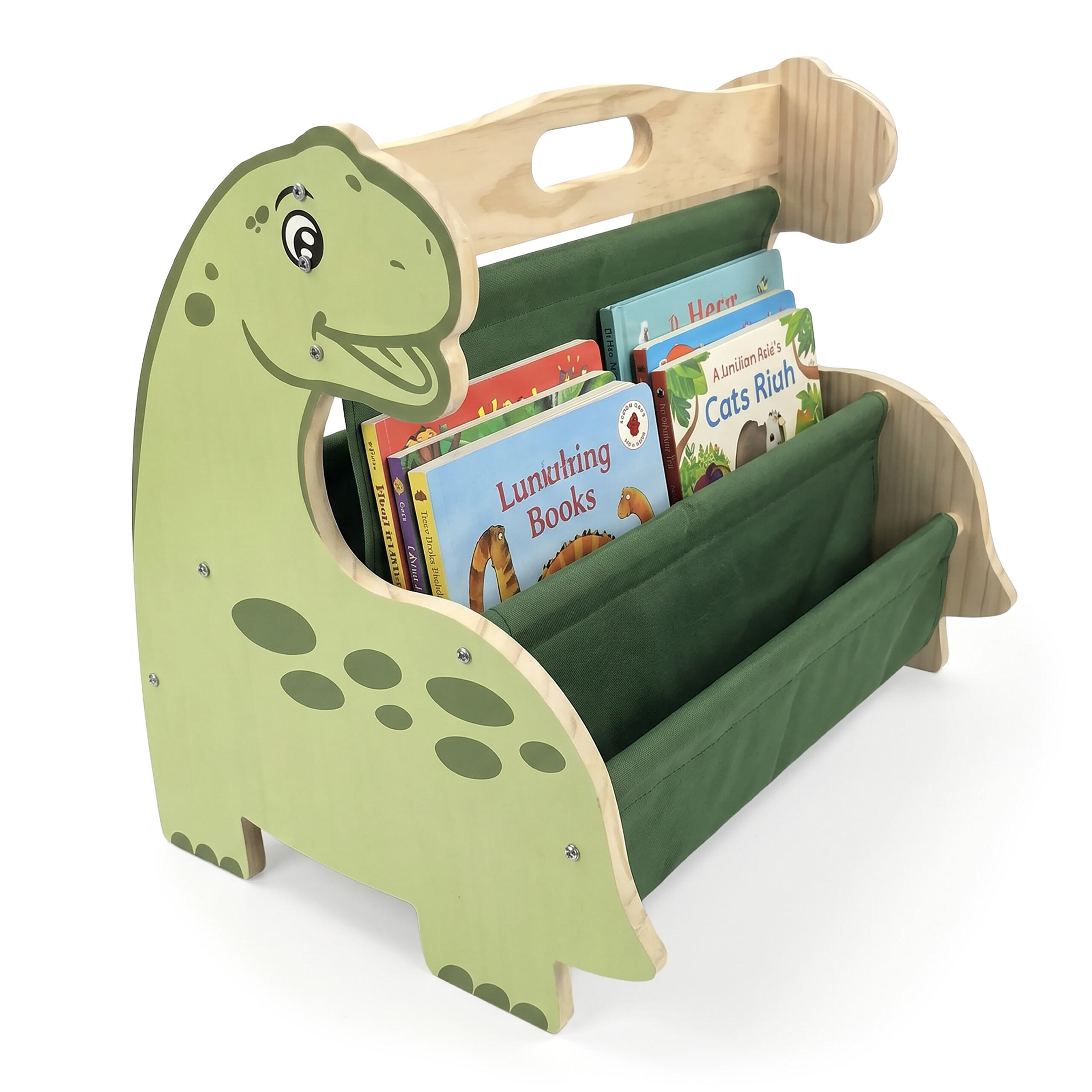 KINDERBÜCHERREGAL Weiß Natur 4 Stofffächer Dino - Multicolor, Holz/Textil (44/34/31cm) - Relaxdays