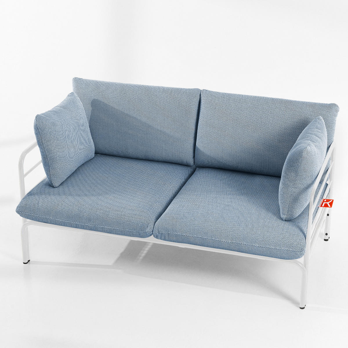GARTENSOFA RAMBE 2-Personen mit Kissen, Weiß - Blau/Weiß, Textil/Metall (150/80/80cm) - KONSIMO®