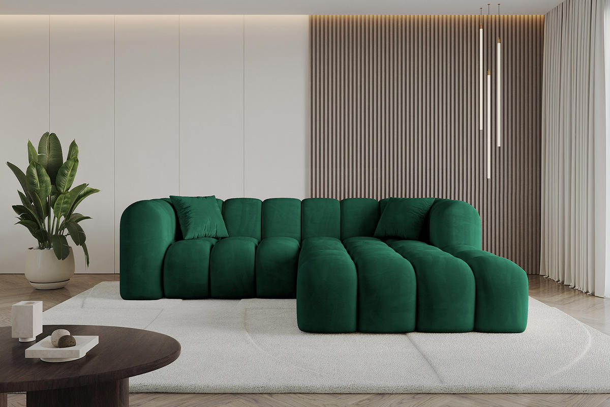 ECKSOFA Ottomane Rechts OLEA-L1 - 231x173x74 cm Dunkelgrün - Dunkelgrün/Schwarz, Holzwerkstoff/Kunststoff (231/173cm) - ALTDECOR