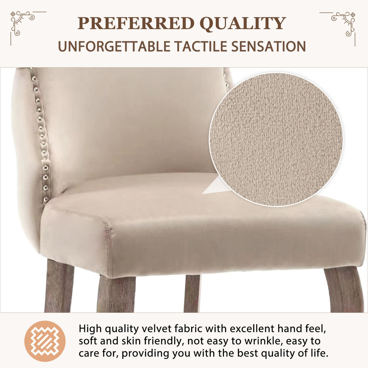 POLSTERSTUHL 6er-Set mit Knopfsteppung, Nagelkopfbesatz und Massivholzbeinen als Ess- und Wohnzimmerstuhl, beige - Beige, Textil (45/91/50cm) - Luhomfu