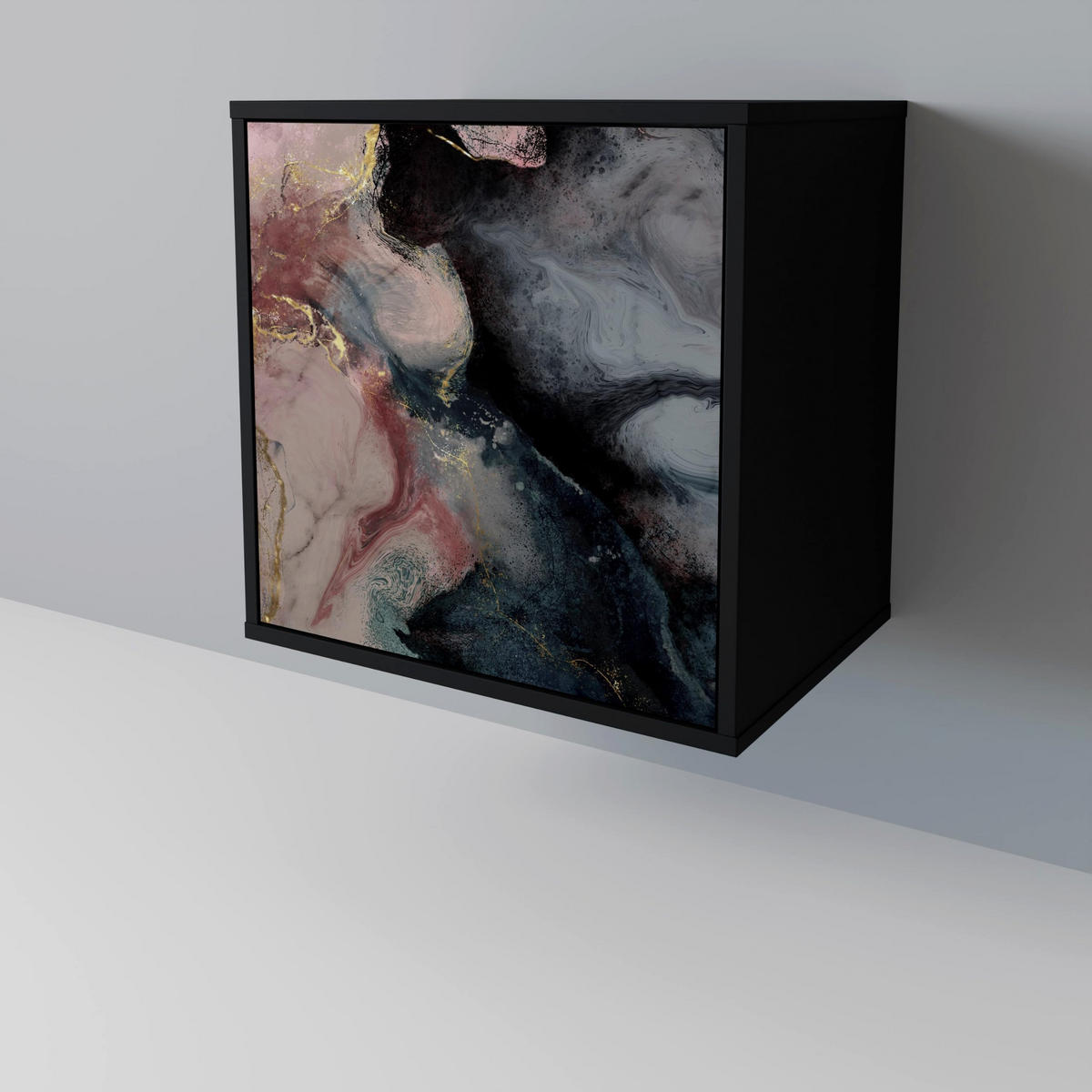 SIDEBOARD GILDED SWIRLS, Schwarz, 57,5x42x75,5 cm, Goldfarbene Metallfüße - Goldfarben/Multicolor, Holzwerkstoff/Metall (57.5/75.5/42cm) - SpaceRebels
