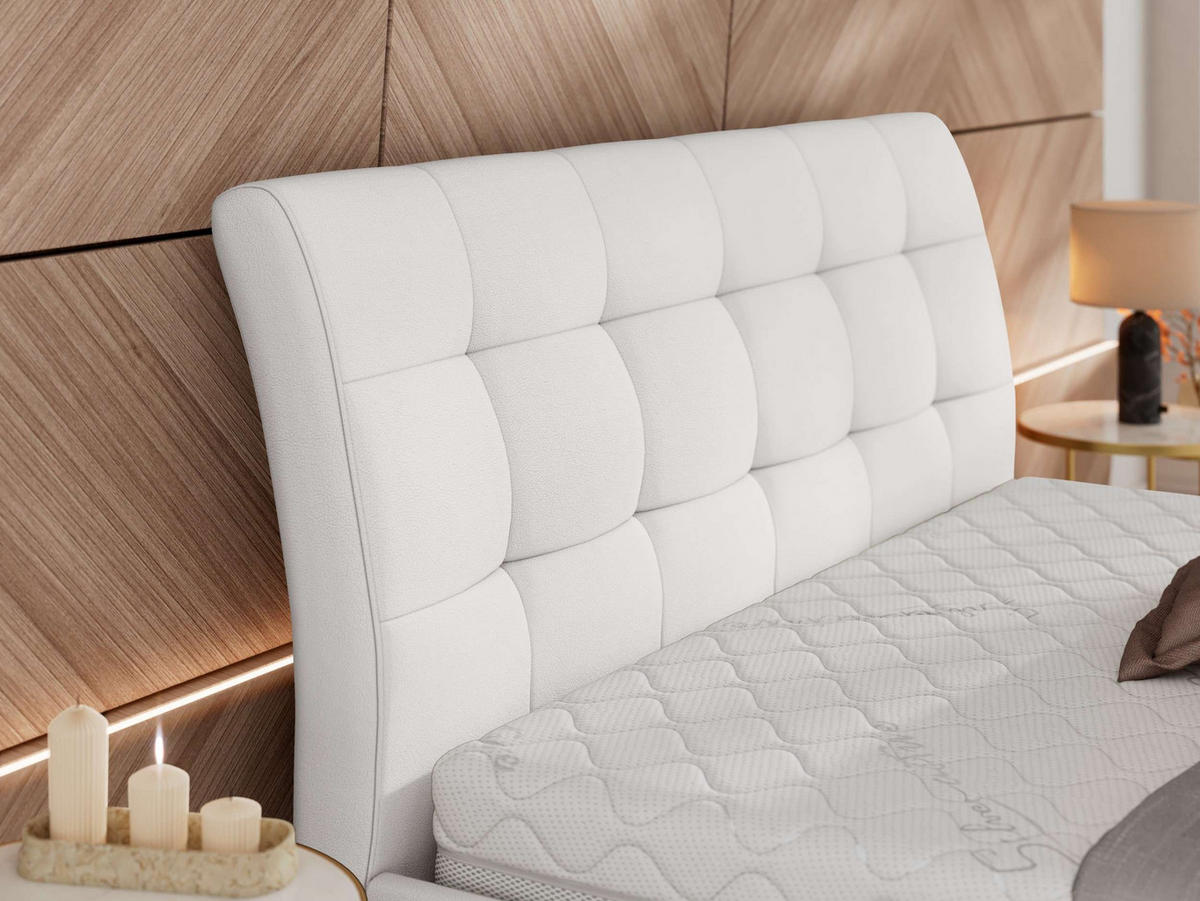 POLSTERBETT GALA CLASSIC 140/200 - Weiß Kunstleder - Schaum-Matratze - Weiß, Textil (140/200cm) - MKS