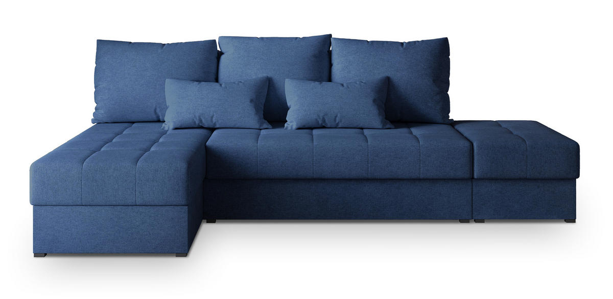 ROHOVÁ SEDAČKA NORVI modrá - šedá/modrá, dřevo/textil (251/143cm) - MASSENO