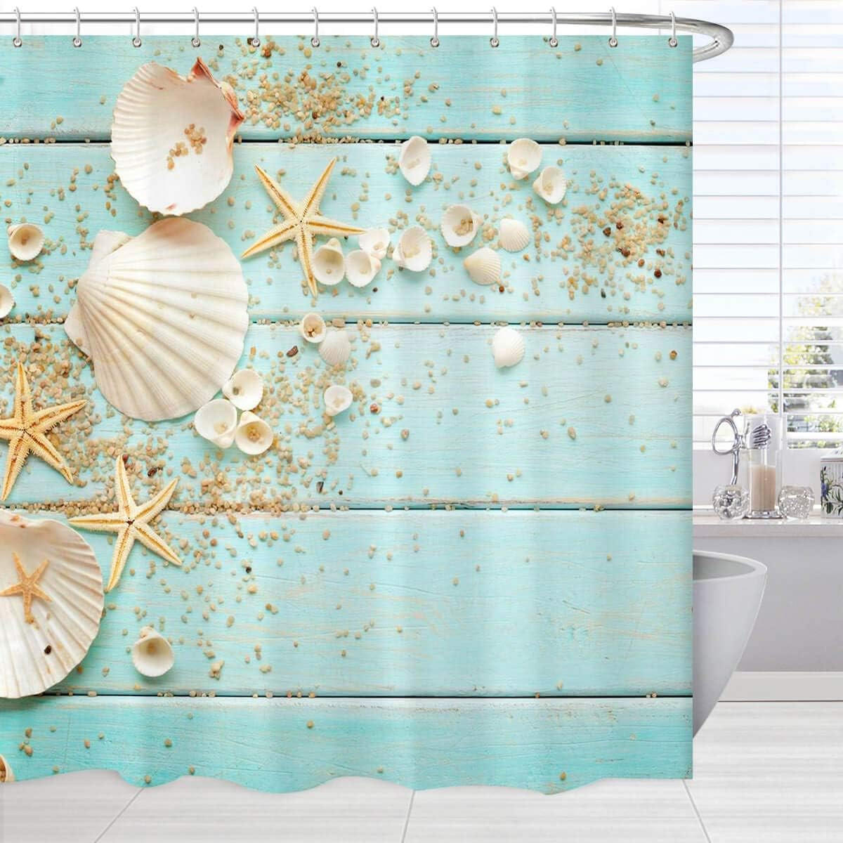 DUSCHVORHANG Meer Muscheln Sterne Strand lang Stoff mit Haken - Multicolor, Textil (180/180cm) - MCBOSON