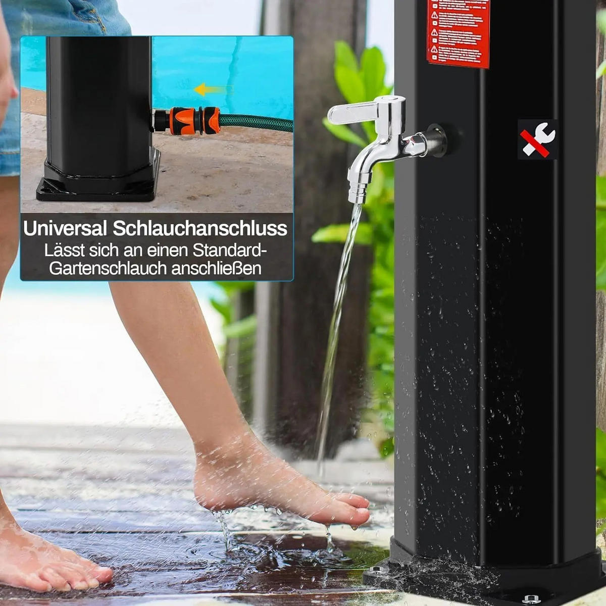 SOLARDUSCHE mit Duschkopf, 35L Kalten Heißer Schwarz für Garten Strand Pool - Schwarz, Kunststoff (18/217/14.5cm) - Kaket