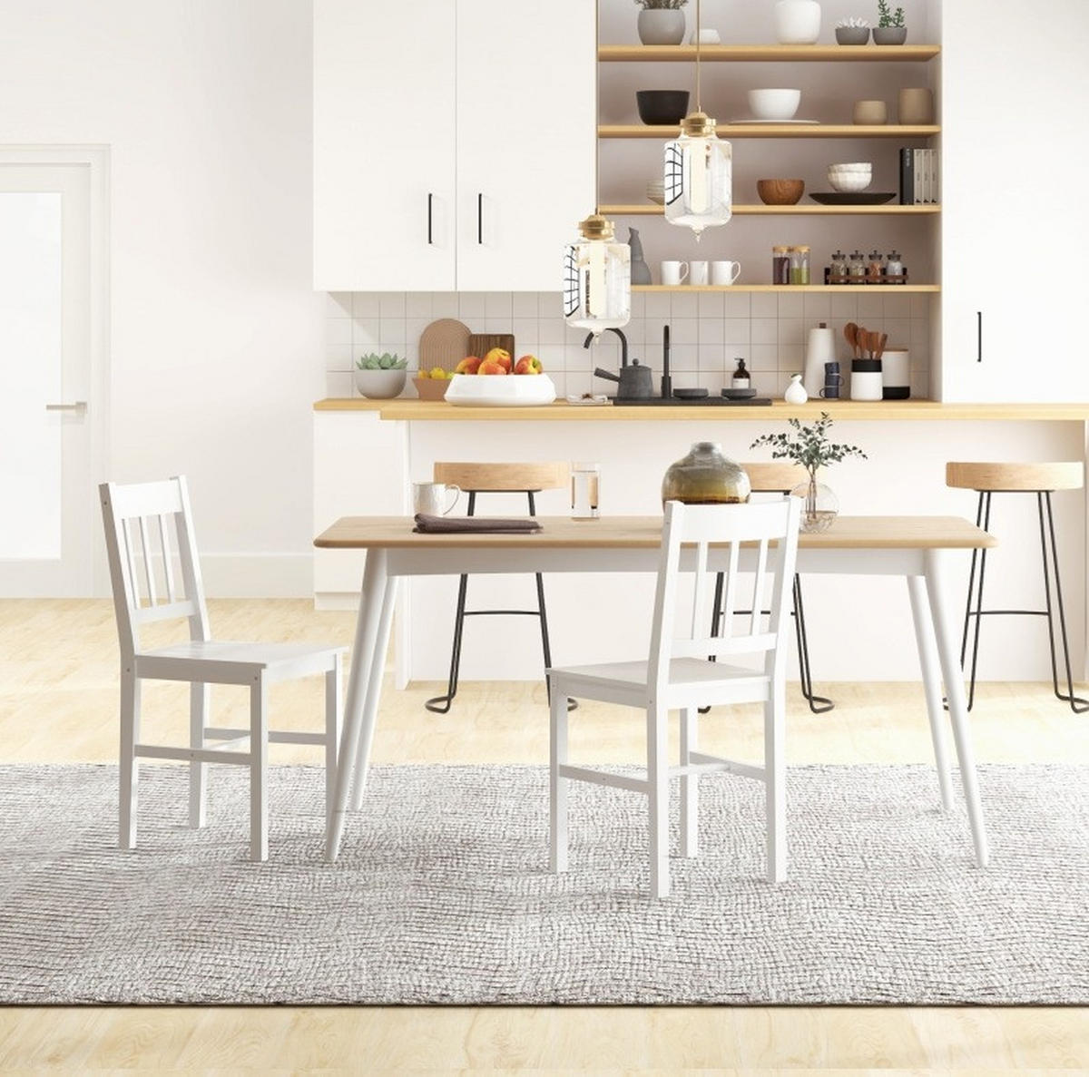 ESSZIMMERSTUHL 2er-Set 46,5 x 41 x 85,5 cm Massivholz Weiß - Weiß, Holz (46.5/85.5/41cm) - Meubliv