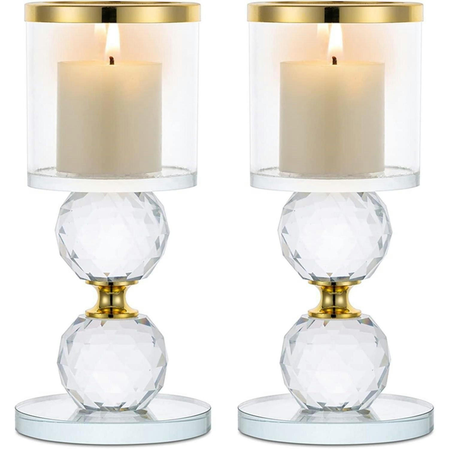 KERZENSTÄNDER 2-teiliges Set Kristall Glas Gold 15,3 cm - Goldfarben, Glas (7/15.3/7cm)