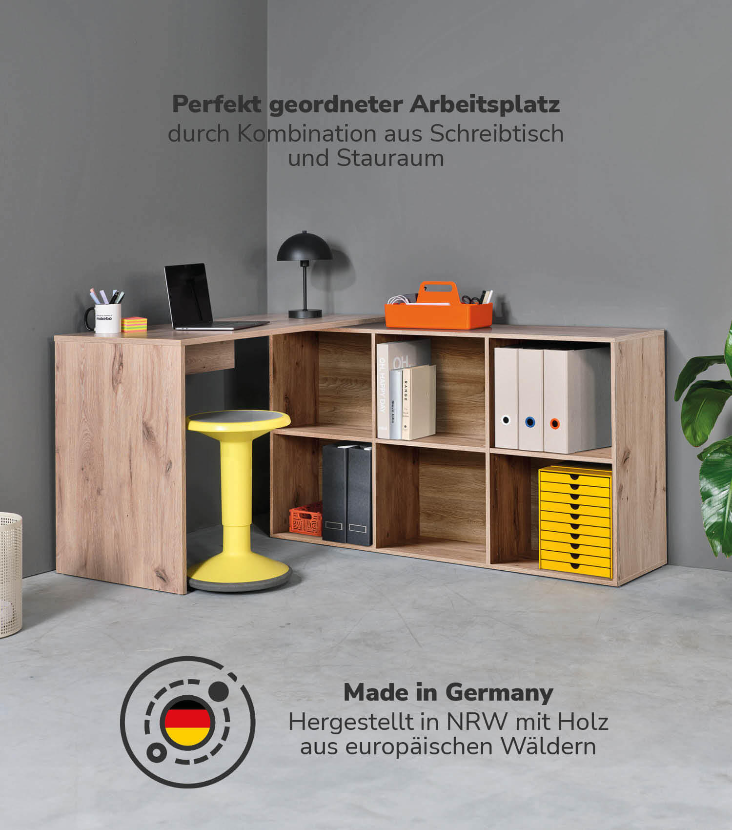 Thumbnail - Mokebo Eckschreibtisch, Eiche, Holzwerkstoff, 112x77x54 cm, Arbeitszimmer, Schreibtische, Eckschreibtische