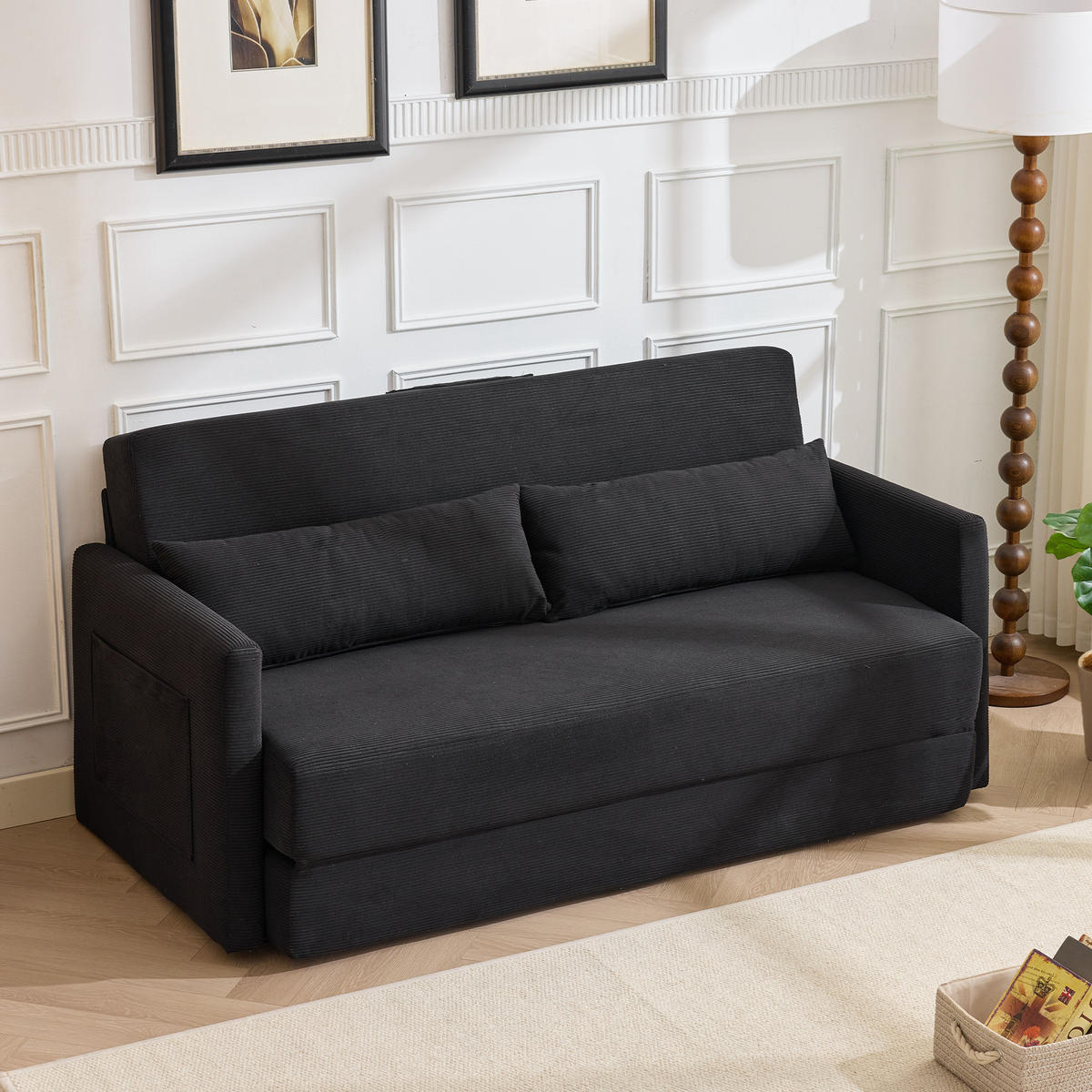 SCHLAFSOFA 2-Sitzer Sofa mit Schlaffunktion,klappbar,Schwarz - Schwarz, Textil (165/82/92cm) - LVHOM