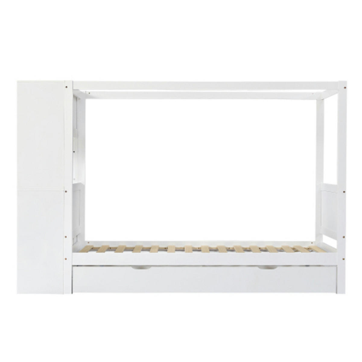 HOCHBETT 90×200 cm aus Massivholz & MDF mit Schubladen und Schreibtischbereich, weiß - Weiß, Holzwerkstoff (90/200cm) - Luhomfu