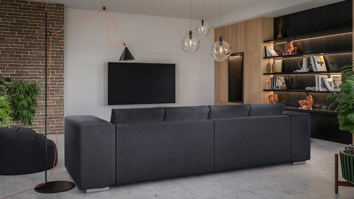 BIGSOFA Kami Microfaser Graphit - Schwarz/Graphitfarben, Kunststoff/Textil (290/80/110cm) - S-Style Möbel
