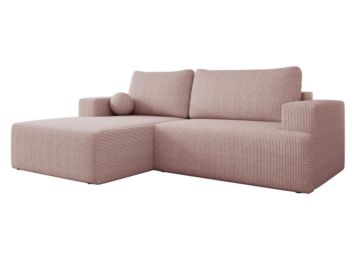 ECKSOFA Mivo Cord, Seite: Links - Schwarz/Rosa, Holz/Kunststoff (266/163cm) - MIRJAN24