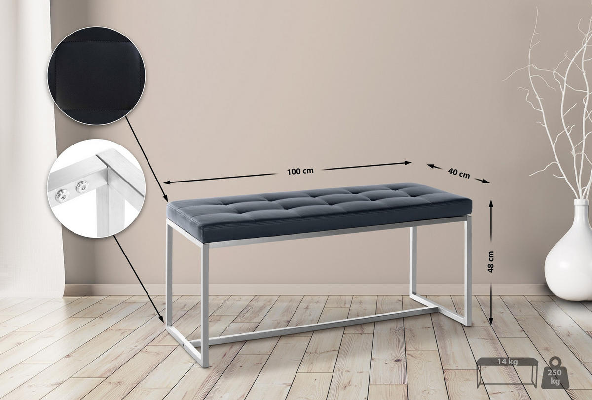 SITZBANK Puebla Kunstleder Schwarz - Schwarz, Leder (100/48/40cm) - DELUKE