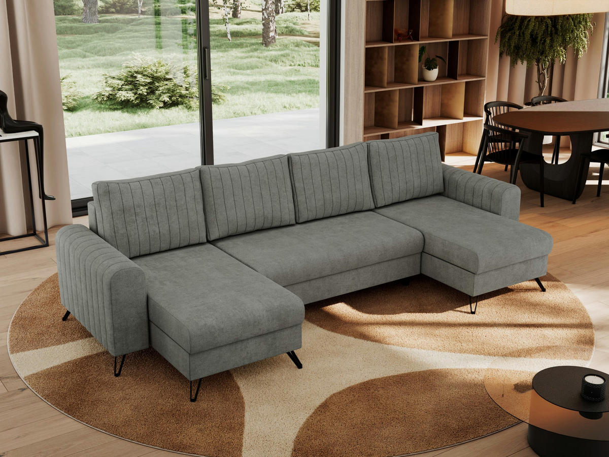 WOHNLANDSCHAFT AXEL U Struktur Grau - Schwarz/Grau, Textil/Metall (312/90/140cm) - MKS