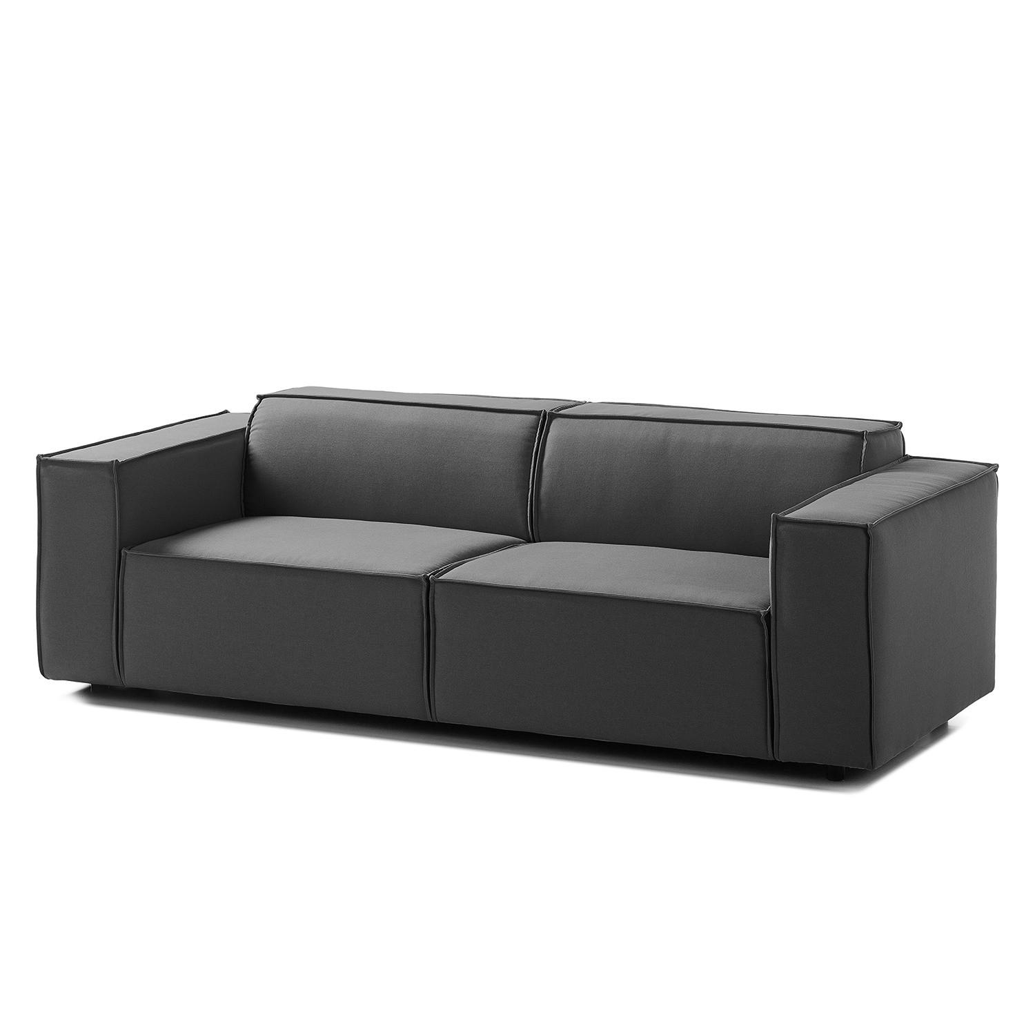 2,5-SITZER SOFA - Anthrazit/Schwarz, Kunststoff/Textil (223/70/96cm) - home24