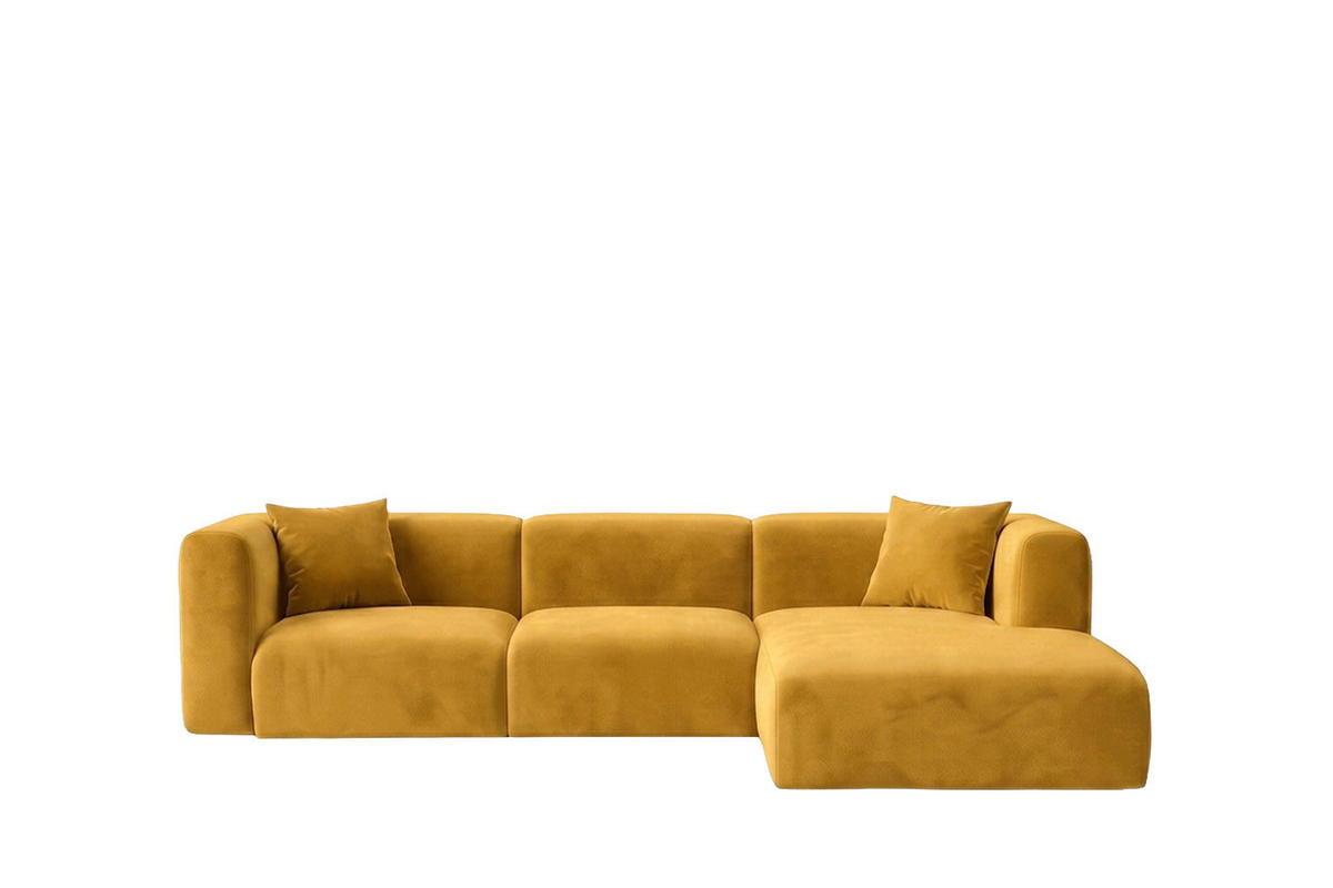 ECKSOFA L-Form, Velvet-Stoff Bluvel, Golden, Rechts, GRETA - Goldfarben, Holz (318/179cm) - Kaiser Möbel
