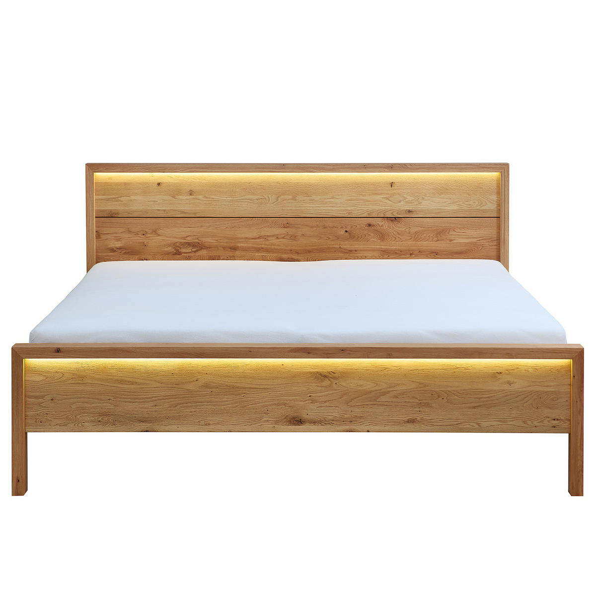 BELEUCHTETES MASSIVHOLZBETT - Massivholz - Braun - Eichefarben, Holz (160/200cm) - home24
