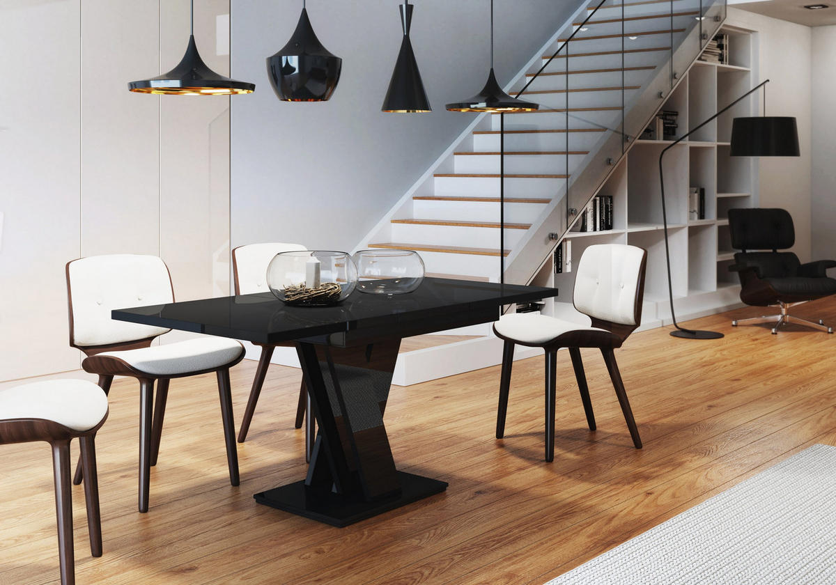 ESSTISCH MASSAR Ausziehbar 120 - 160 / 80 x 76 cm - Schwarz Hochglanz/Weiß, Holz (120/80/76cm) - MASSENO