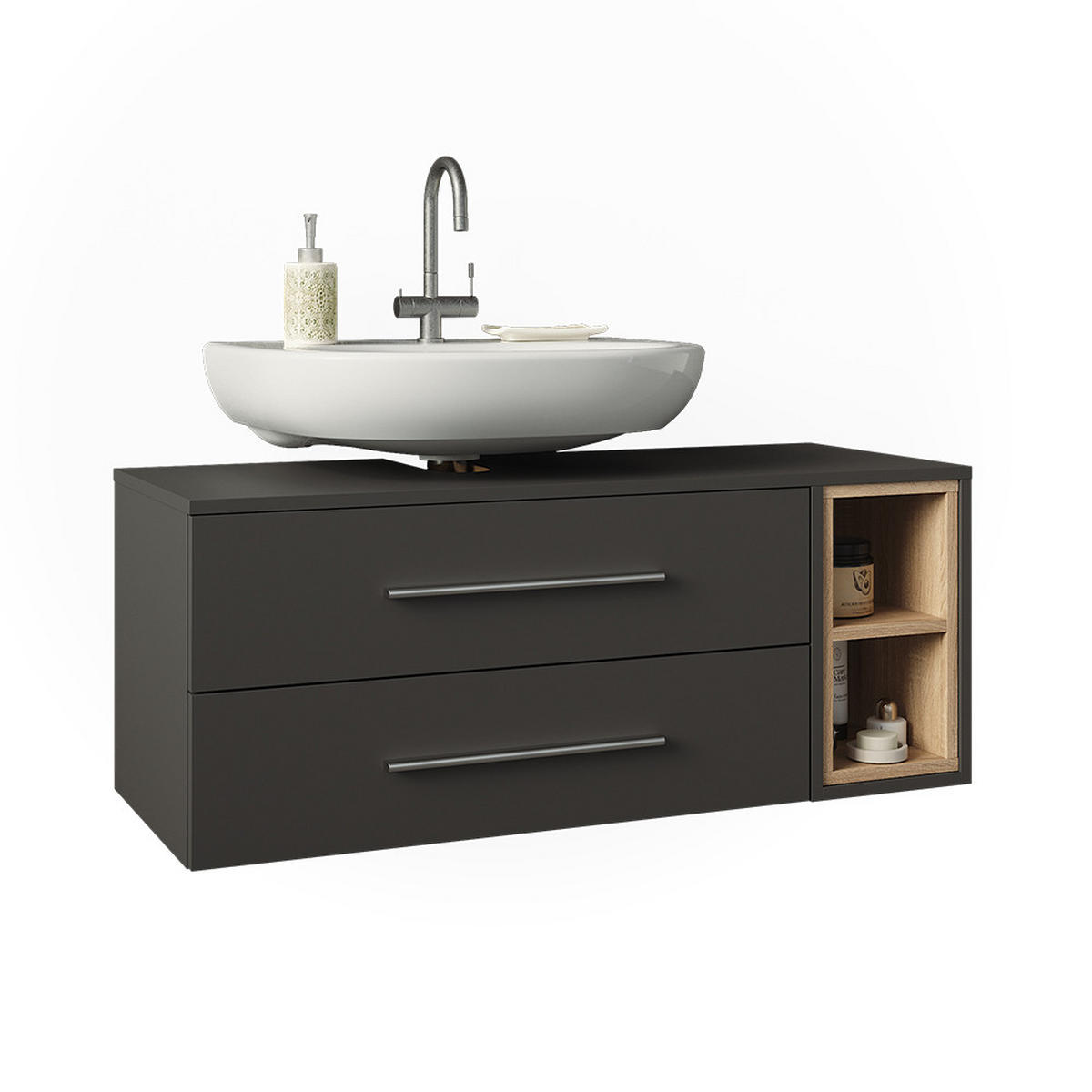 DOLNÍ SKŘÍŇKA POD DŘEZ Beatrice, Antracit/Sonoma, 100 x 40 cm se 2 zásuvkami - Sonoma dub/antracitová, kompozitní dřevo (100/40/40cm) - Vicco