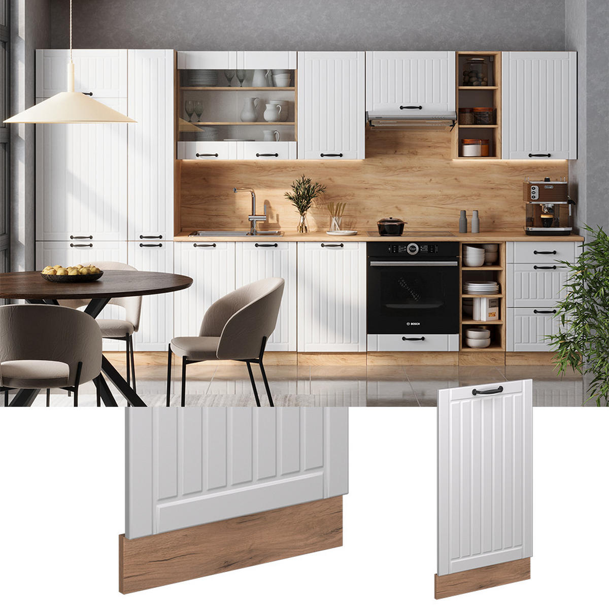 GESCHIRRSPÜLBLENDE Fame-Line Weiß Landhaus 45 cm ohne Arbeitsplatte - Honigeiche/Eiche Wotan, Holzwerkstoff (45/81.8/1.6cm) - Vicco